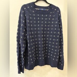 J. Crew Dark Blue and White Wool Sweater - Mens XL - 100% Lambswool